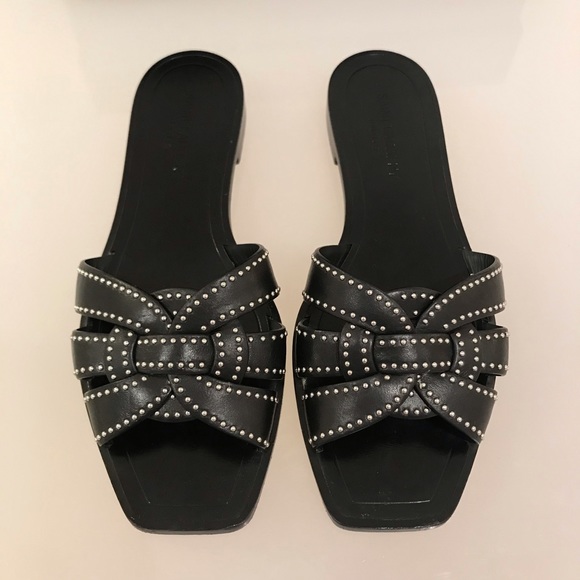 Saint Laurent Woven Leather Slides with Studs - Picture 4 of 6